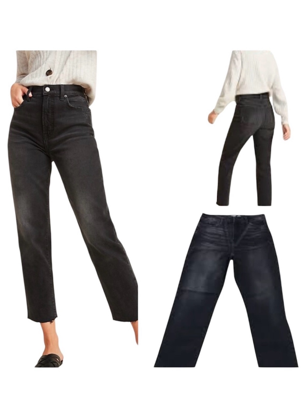Old Navy Extra High-Waisted Sky-Hi Straight Raw-Hem Black Jeans for Women